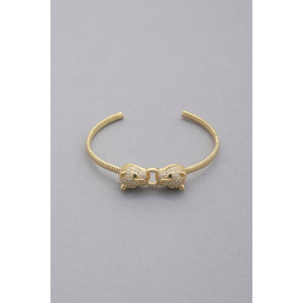 Double Leopard Head Metal Bangle Bracelet